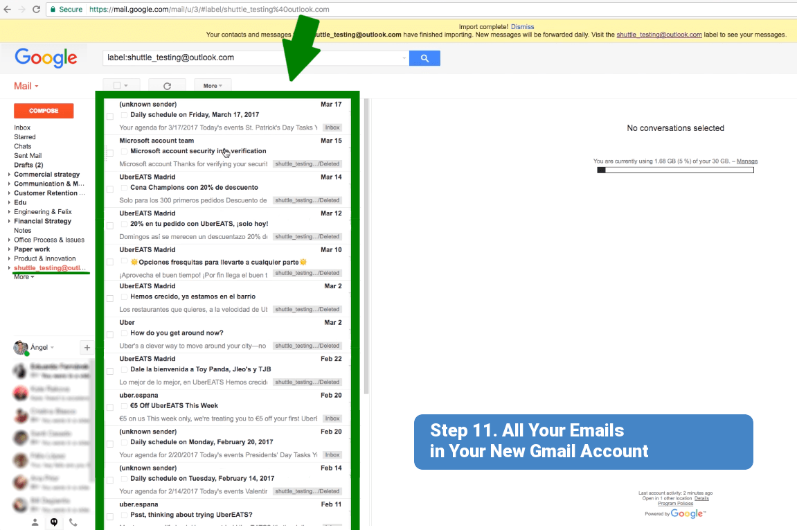 Step 11. All your emails in your new Gmail account