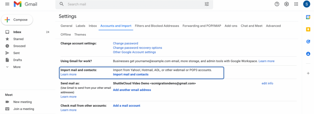 Image gmail settings